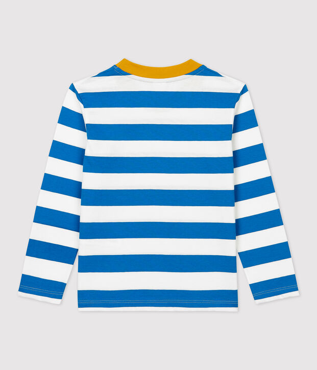T-shirt bambino a maniche lunghe in cotone blu/bianco